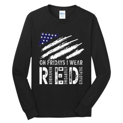 On Fridays I Wear Red USA Flag Support American Troops Tall Long Sleeve T-Shirt