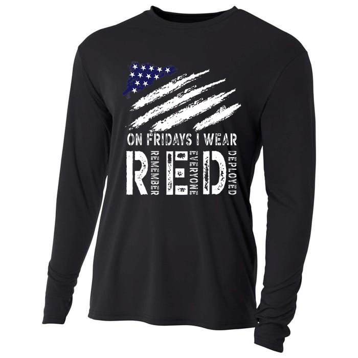 On Fridays I Wear Red USA Flag Support American Troops Cooling Performance Long Sleeve Crew