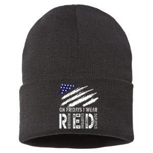 On Fridays I Wear Red USA Flag Support American Troops Sustainable Knit Beanie