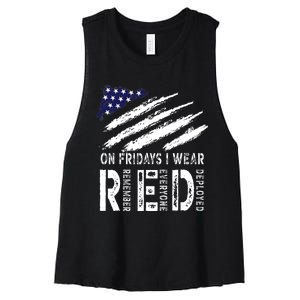 On Fridays I Wear Red USA Flag Support American Troops Women's Racerback Cropped Tank