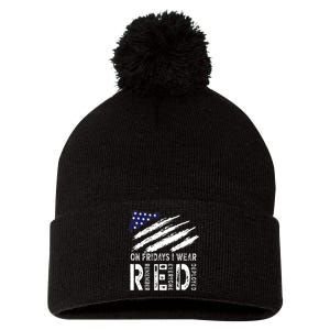 On Fridays I Wear Red USA Flag Support American Troops Pom Pom 12in Knit Beanie