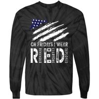 On Fridays I Wear Red USA Flag Support American Troops Tie-Dye Long Sleeve Shirt