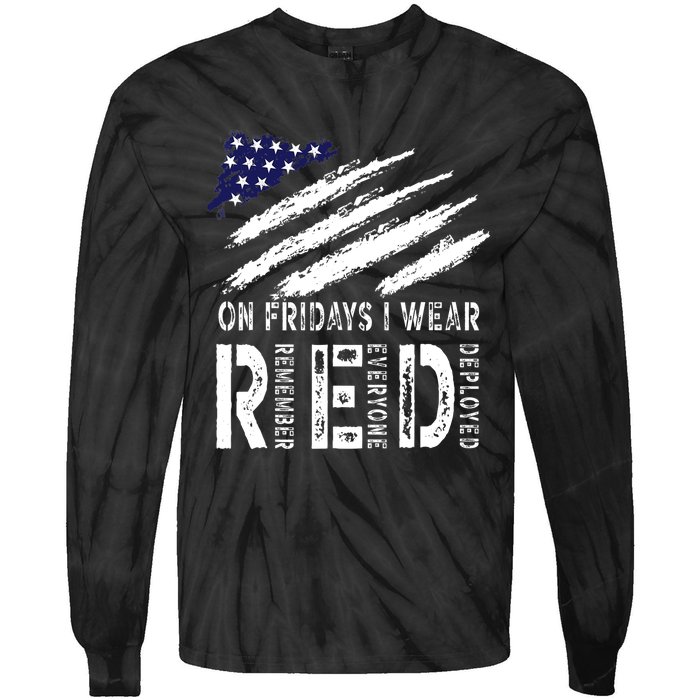 On Fridays I Wear Red USA Flag Support American Troops Tie-Dye Long Sleeve Shirt