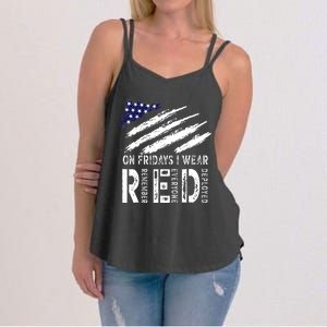 On Fridays I Wear Red USA Flag Support American Troops Women's Strappy Tank