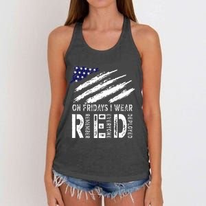 On Fridays I Wear Red USA Flag Support American Troops Women's Knotted Racerback Tank