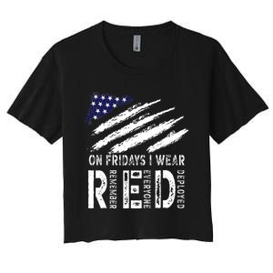 On Fridays I Wear Red USA Flag Support American Troops Women's Crop Top Tee