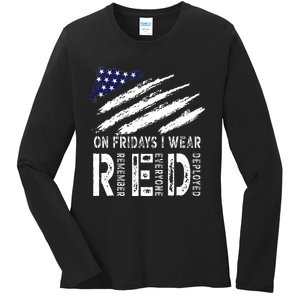 On Fridays I Wear Red USA Flag Support American Troops Ladies Long Sleeve Shirt