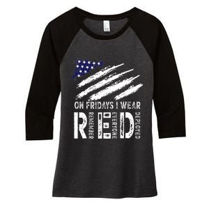 On Fridays I Wear Red USA Flag Support American Troops Women's Tri-Blend 3/4-Sleeve Raglan Shirt