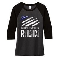 On Fridays I Wear Red USA Flag Support American Troops Women's Tri-Blend 3/4-Sleeve Raglan Shirt