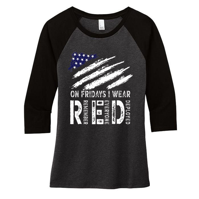 On Fridays I Wear Red USA Flag Support American Troops Women's Tri-Blend 3/4-Sleeve Raglan Shirt