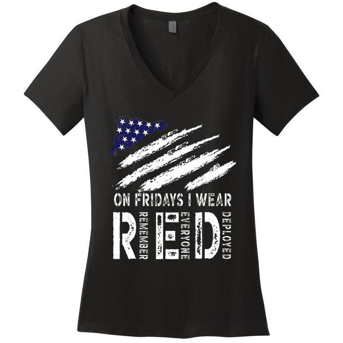 On Fridays I Wear Red USA Flag Support American Troops Women's V-Neck T-Shirt