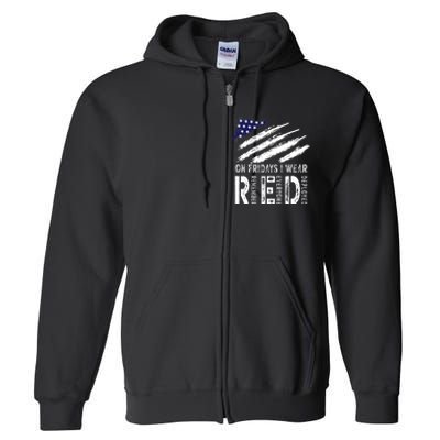 On Fridays I Wear Red USA Flag Support American Troops Full Zip Hoodie