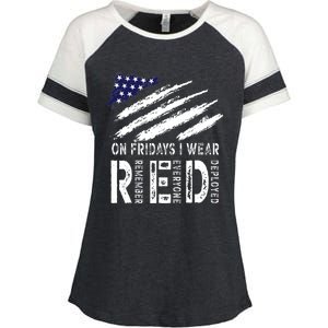 On Fridays I Wear Red USA Flag Support American Troops Enza Ladies Jersey Colorblock Tee