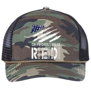 On Fridays I Wear Red USA Flag Support American Troops Retro Rope Trucker Hat Cap