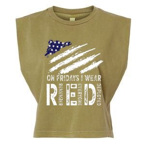 On Fridays I Wear Red USA Flag Support American Troops Garment-Dyed Women's Muscle Tee