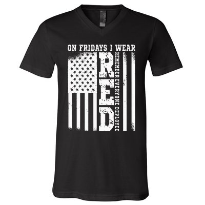 On Fridays I Wear Red USA Support American Troops V-Neck T-Shirt