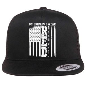 On Fridays I Wear Red USA Support American Troops Flat Bill Trucker Hat