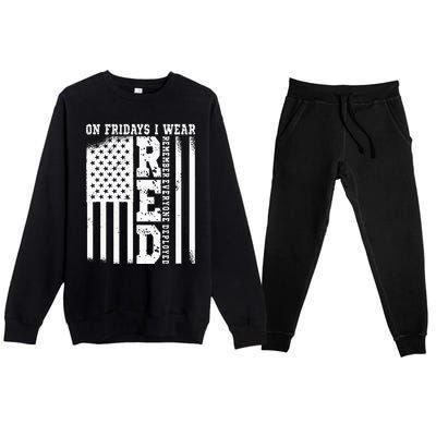 On Fridays I Wear Red USA Support American Troops Premium Crewneck Sweatsuit Set