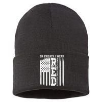 On Fridays I Wear Red USA Support American Troops Sustainable Knit Beanie