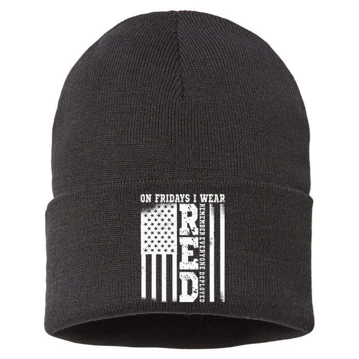 On Fridays I Wear Red USA Support American Troops Sustainable Knit Beanie