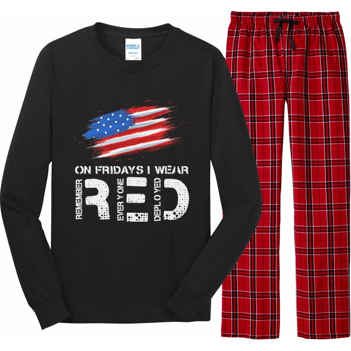 On Friday I Wear Red Support American Troops Vintage Us Flag Long Sleeve Pajama Set