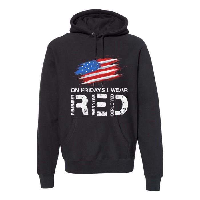 On Friday I Wear Red Support American Troops Vintage Us Flag Premium Hoodie