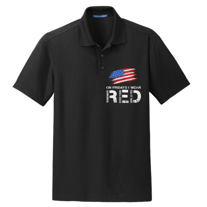 On Friday I Wear Red Support American Troops Vintage Us Flag Dry Zone Grid Polo