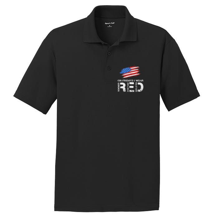 On Friday I Wear Red Support American Troops Vintage Us Flag PosiCharge RacerMesh Polo