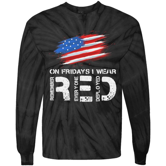 On Friday I Wear Red Support American Troops Vintage Us Flag Tie-Dye Long Sleeve Shirt