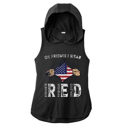 On Fridays I Wear Red Usa Support American Troops Ladies PosiCharge Tri-Blend Wicking Draft Hoodie Tank