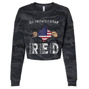 On Fridays I Wear Red Usa Support American Troops Cropped Pullover Crew