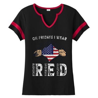 On Fridays I Wear Red Usa Support American Troops Ladies Halftime Notch Neck Tee