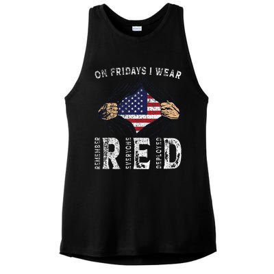 On Fridays I Wear Red Usa Support American Troops Ladies PosiCharge Tri-Blend Wicking Tank