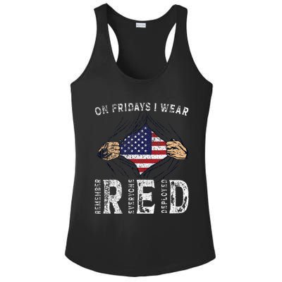 On Fridays I Wear Red Usa Support American Troops Ladies PosiCharge Competitor Racerback Tank