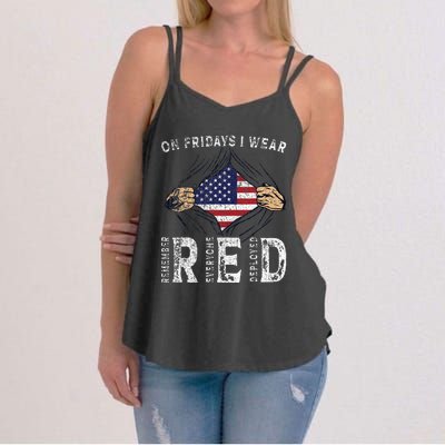 On Fridays I Wear Red Usa Support American Troops Women's Strappy Tank