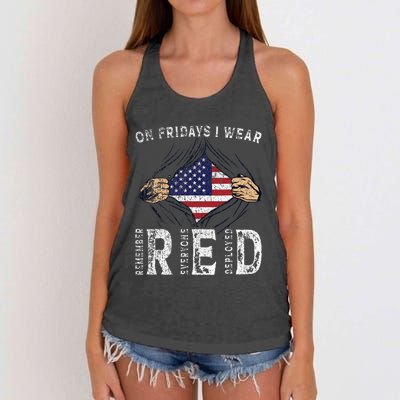 On Fridays I Wear Red Usa Support American Troops Women's Knotted Racerback Tank