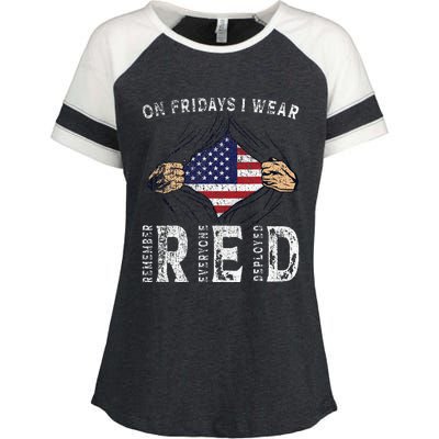 On Fridays I Wear Red Usa Support American Troops Enza Ladies Jersey Colorblock Tee