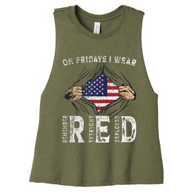 On Fridays I Wear Red Usa Support American Troops Women's Racerback Cropped Tank