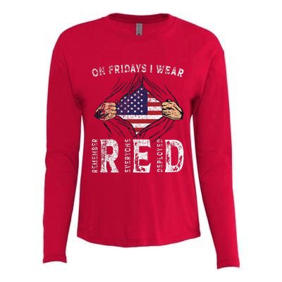 On Fridays I Wear Red Usa Support American Troops Womens Cotton Relaxed Long Sleeve T-Shirt