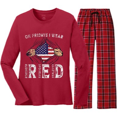 On Fridays I Wear Red Usa Support American Troops Women's Long Sleeve Flannel Pajama Set 