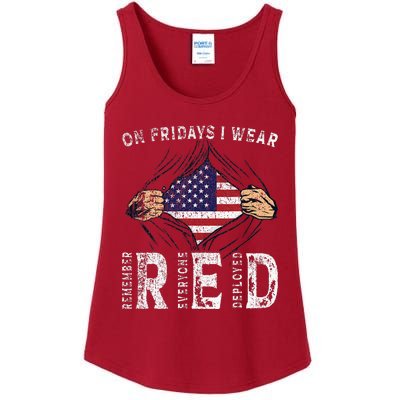 On Fridays I Wear Red Usa Support American Troops Ladies Essential Tank