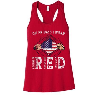 On Fridays I Wear Red Usa Support American Troops Women's Racerback Tank