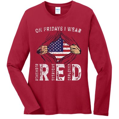 On Fridays I Wear Red Usa Support American Troops Ladies Long Sleeve Shirt