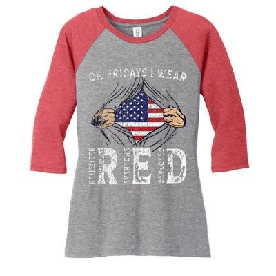 On Fridays I Wear Red Usa Support American Troops Women's Tri-Blend 3/4-Sleeve Raglan Shirt