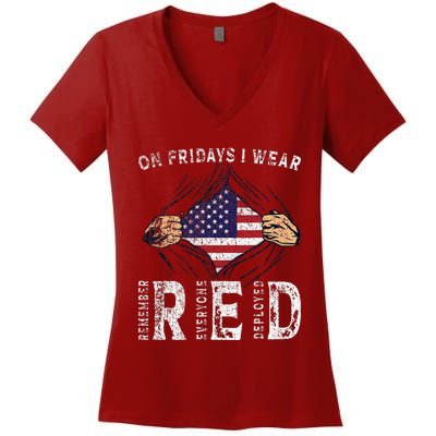 On Fridays I Wear Red Usa Support American Troops Women's V-Neck T-Shirt