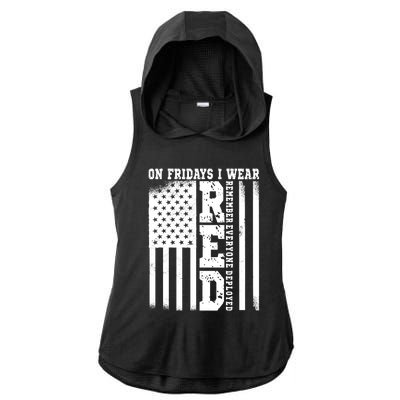 On Fridays I Wear Red USA Support American Troops Ladies PosiCharge Tri-Blend Wicking Draft Hoodie Tank