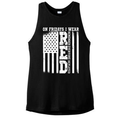 On Fridays I Wear Red USA Support American Troops Ladies PosiCharge Tri-Blend Wicking Tank