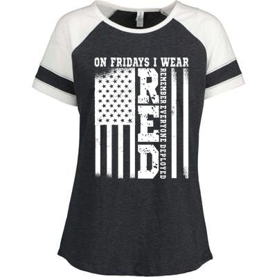 On Fridays I Wear Red USA Support American Troops Enza Ladies Jersey Colorblock Tee