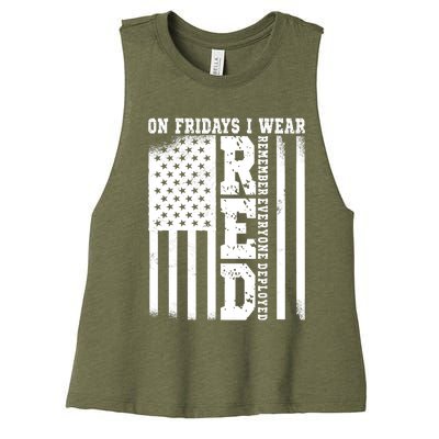 On Fridays I Wear Red USA Support American Troops Women's Racerback Cropped Tank