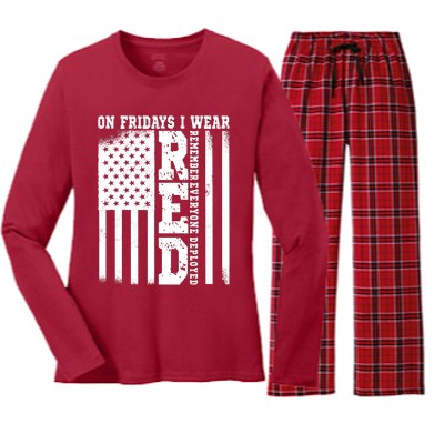 On Fridays I Wear Red USA Support American Troops Women's Long Sleeve Flannel Pajama Set 